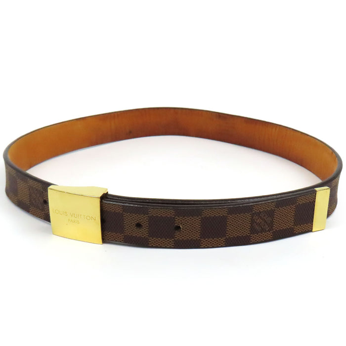 LOUIS VUITTON 
LV ロゴ レザー ゴールドカラーメタル 30MM 
ダミエ キャレ ベルト