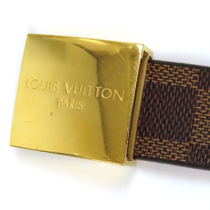 LOUIS VUITTON 
LV ロゴ レザー ゴールドカラーメタル 30MM 
ダミエ キャレ ベルト