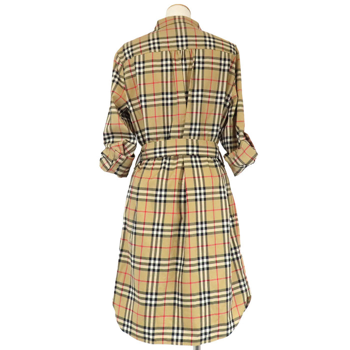 BURBERRY 
総柄 ロゴボタン コットン ベルト付き 
ノバチェック ワンピース
