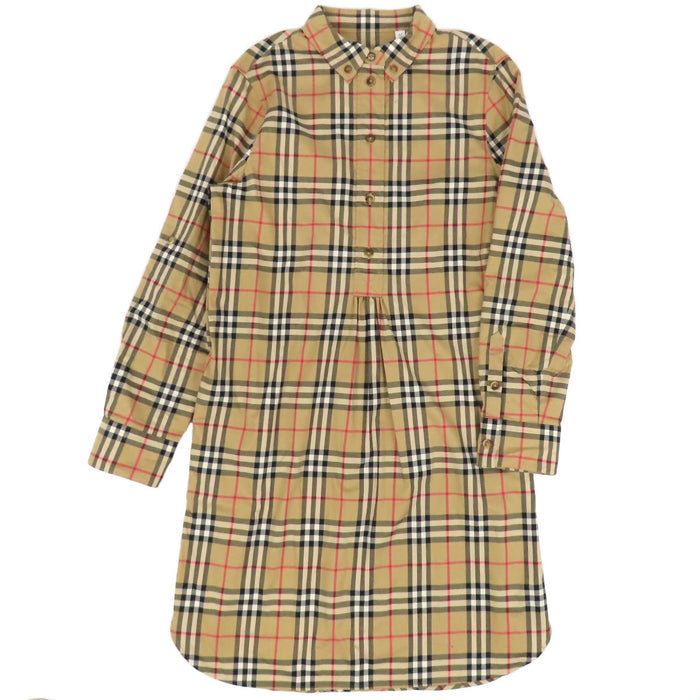BURBERRY 
総柄 ロゴボタン コットン ベルト付き 
ノバチェック ワンピース