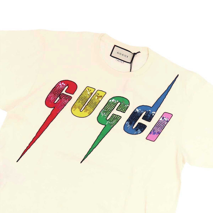GUCCI 
ロゴ コットン 
ブレード スパンコール Tシャツ