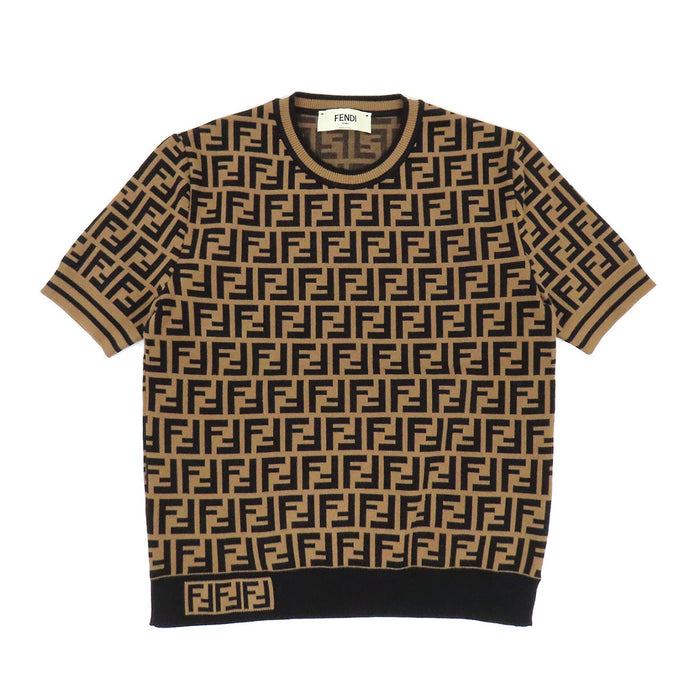 FENDI 
FF柄 ショートスリーブ クルーネック 
FFロゴ ズッカ柄 半袖 ニット