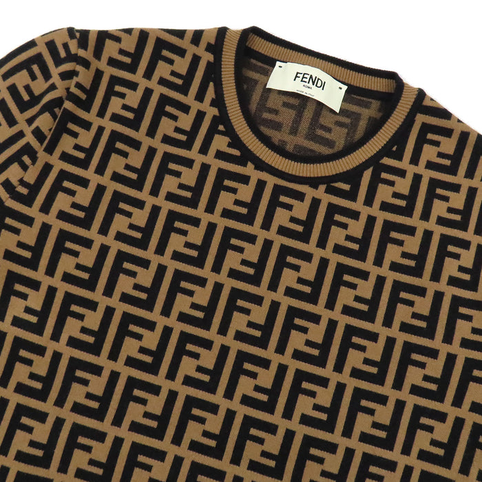 FENDI 
FF柄 ショートスリーブ クルーネック 
FFロゴ ズッカ柄 半袖 ニット