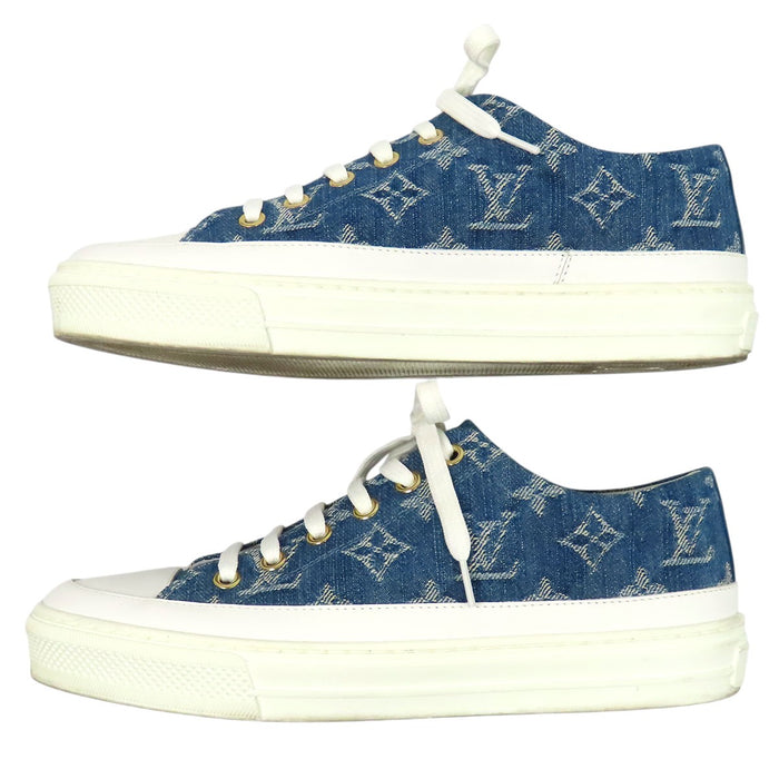 LOUIS VUITTON 
LV ロゴ レザー レースアップ ローカット 
ステラー ライン モノグラム デニム スニーカー
