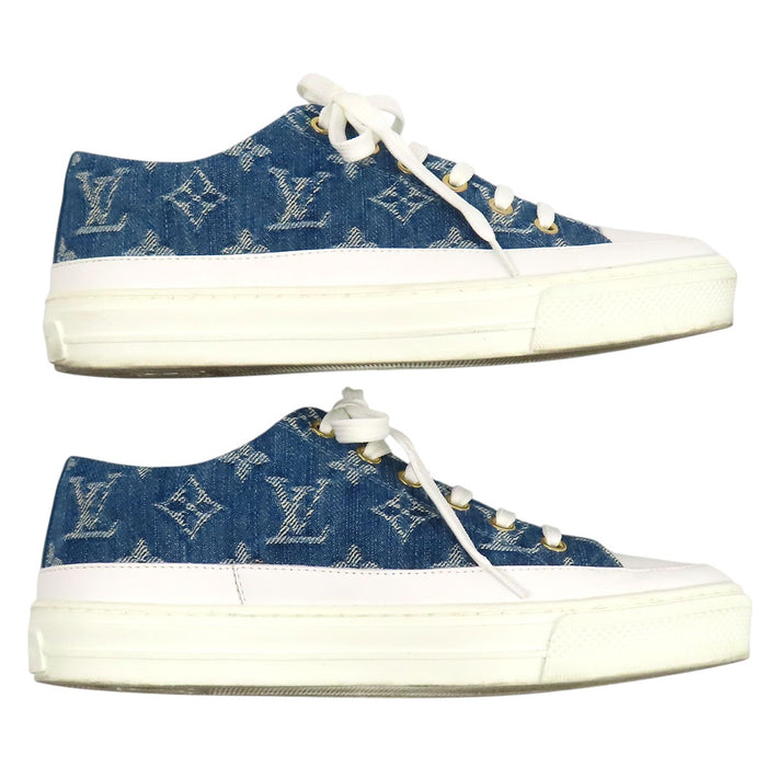 LOUIS VUITTON 
LV ロゴ レザー レースアップ ローカット 
ステラー ライン モノグラム デニム スニーカー