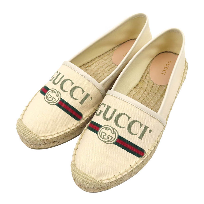 GUCCI 
キャンバス レザー 
ロゴ ウェブライン エスパドリーユ スリッポン