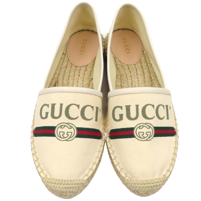 GUCCI 
キャンバス レザー 
ロゴ ウェブライン エスパドリーユ スリッポン