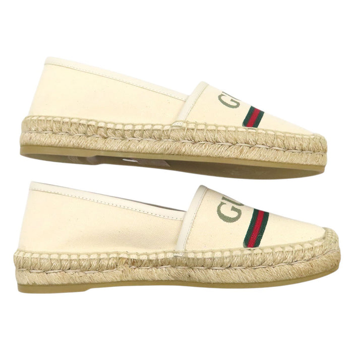 GUCCI 
キャンバス レザー 
ロゴ ウェブライン エスパドリーユ スリッポン