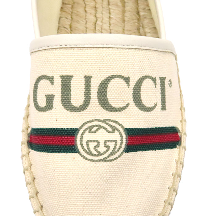 GUCCI 
キャンバス レザー 
ロゴ ウェブライン エスパドリーユ スリッポン