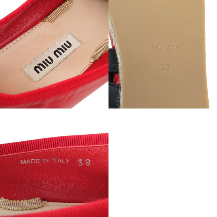 MIUMIU 
レザー 厚底 レースアップ 
アンクルリボン付き エスパドリーユ