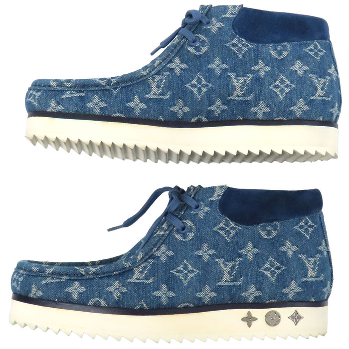 LOUIS VUITTON 
ロゴ 総柄 スウェード 
LV モッズ ライン アンクルブーツ 
モノグラムデニム