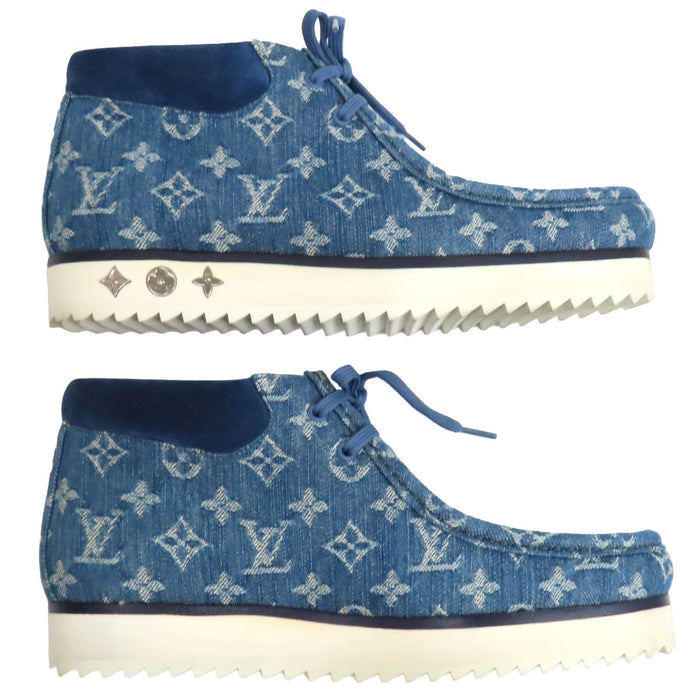 LOUIS VUITTON 
ロゴ 総柄 スウェード 
LV モッズ ライン アンクルブーツ 
モノグラムデニム