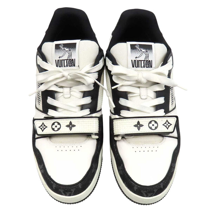 LOUIS VUITTON 
ロゴ 刺繍 レザー デニム メッシュ レースアップ 
LV トレイナー スニーカー 
モノグラム
