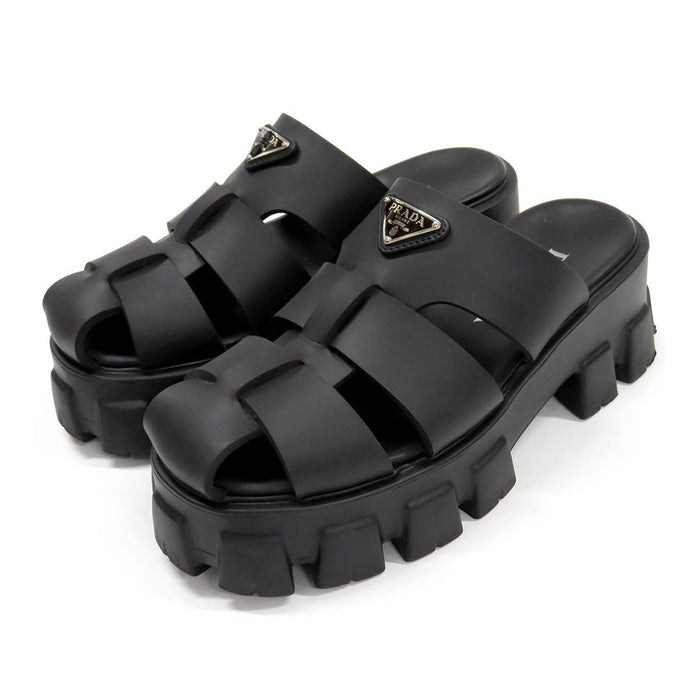 PRADA 
サンダル 厚底 
モノリス ラバー ミュール トライアングルロゴ