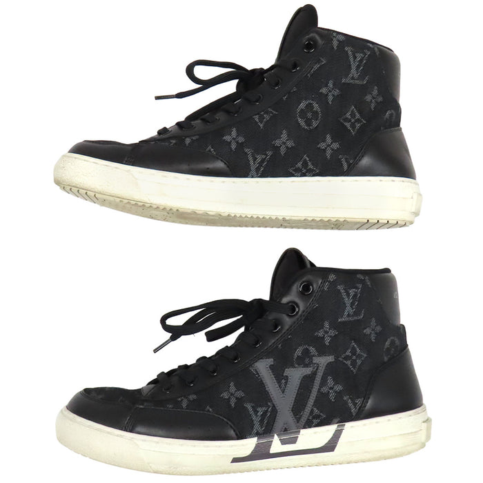 LOUIS VUITTON 
LV ロゴ 総柄 デニム レザー 
チャーリー ライン モノグラム ハイカット スニーカー