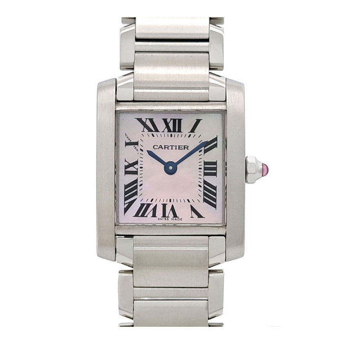 CARTIER  
Tank Française SM quadrante madreperla rosa  
Con scatola e garanzia