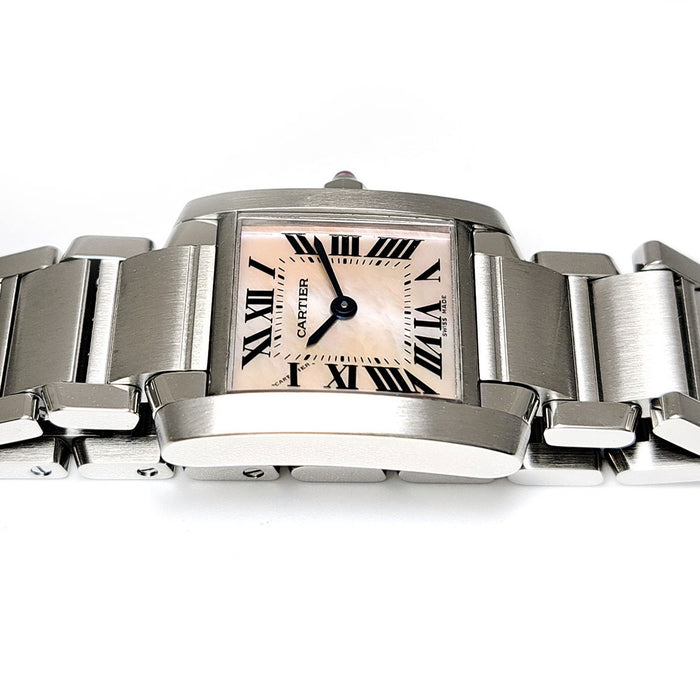 CARTIER  
Tank Française SM quadrante madreperla rosa  
Con scatola e garanzia
