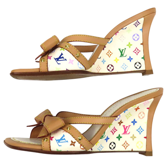 LOUIS VUITTON 
LV リボン レザー 
モノグラム マルチカラー ウェッジソール サンダル