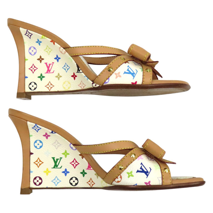 LOUIS VUITTON 
LV リボン レザー 
モノグラム マルチカラー ウェッジソール サンダル