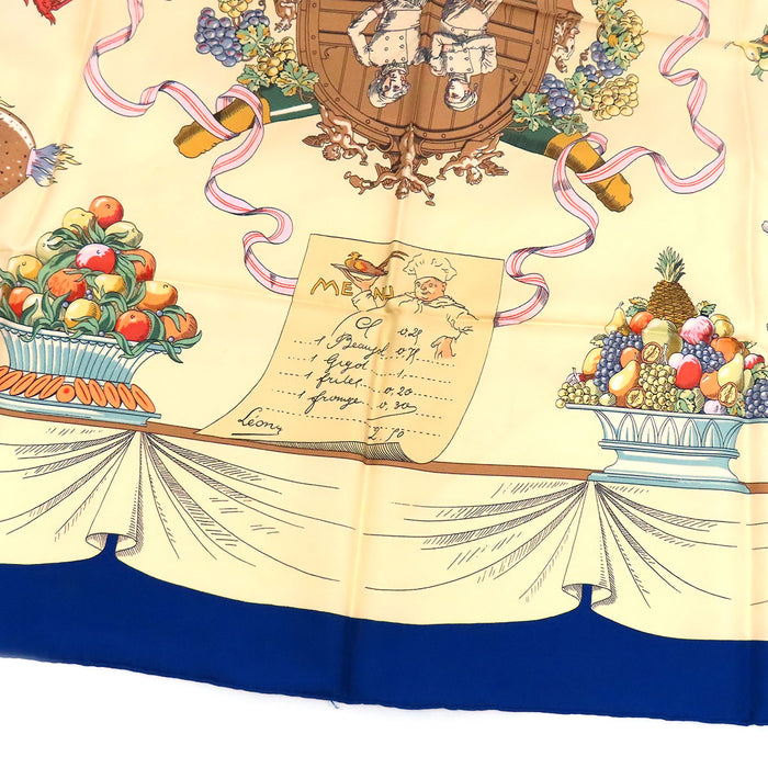 HERMES 
シルク 大判 
カレ 90 フランス料理を讃えて スカーフ 
A LA GLOIRE DE LA CUISINE FRANCAISE