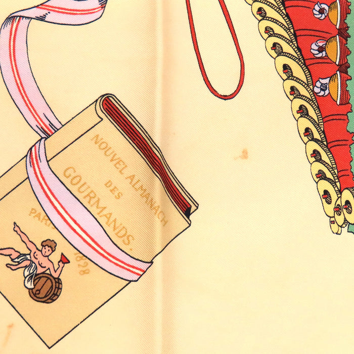 HERMES 
シルク 大判 
カレ 90 フランス料理を讃えて スカーフ 
A LA GLOIRE DE LA CUISINE FRANCAISE