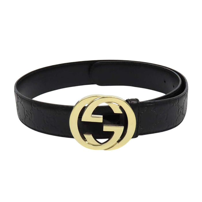 GUCCI 
GG バックル ロゴ 総柄 ライトゴールドメタル レザー 
グッチシマ インターロッキングG バックル ベルト