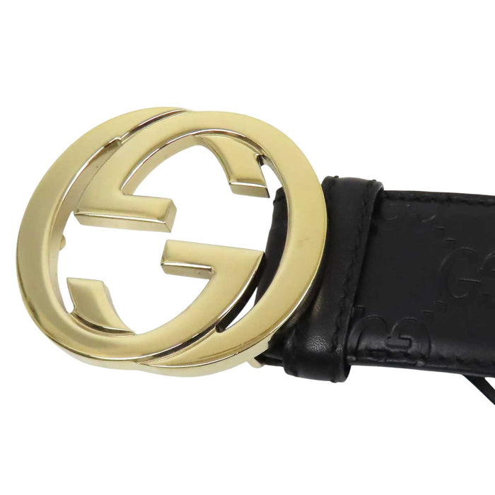 GUCCI 
GG バックル ロゴ 総柄 ライトゴールドメタル レザー 
グッチシマ インターロッキングG バックル ベルト