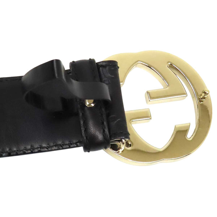 GUCCI 
GG バックル ロゴ 総柄 ライトゴールドメタル レザー 
グッチシマ インターロッキングG バックル ベルト