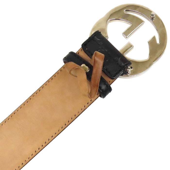 GUCCI 
GG ロゴ 総柄 シルバーカラーメタル レザー 
グッチシマ インターロッキングG バックル ベルト