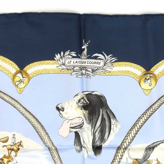 HERMES 
スカーフ 大判 シルク 犬 
カレ 90 LE LAISSER COURRE 猟犬