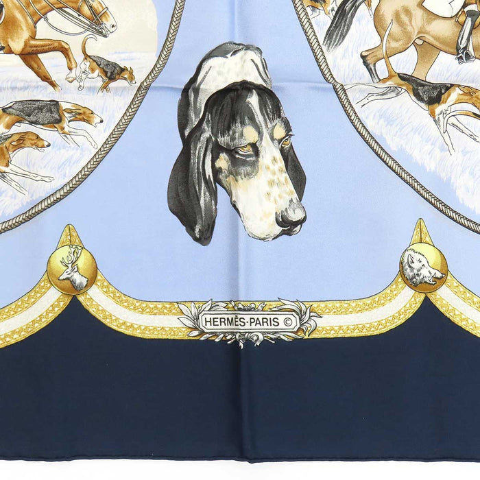 HERMES 
スカーフ 大判 シルク 犬 
カレ 90 LE LAISSER COURRE 猟犬