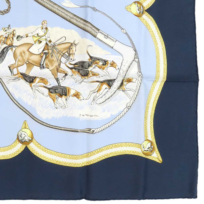 HERMES 
スカーフ 大判 シルク 犬 
カレ 90 LE LAISSER COURRE 猟犬