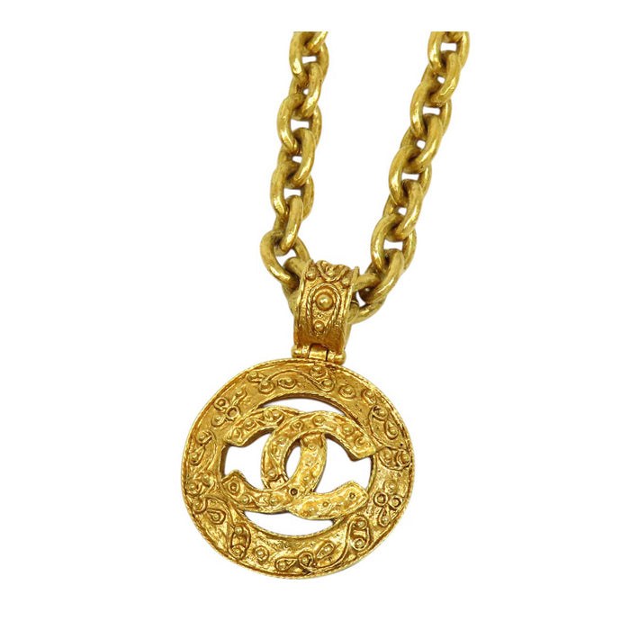 CHANEL 94A COCO CC Logo Gold-Tone Metal Circle Coco Mark Vintage Chain Necklace