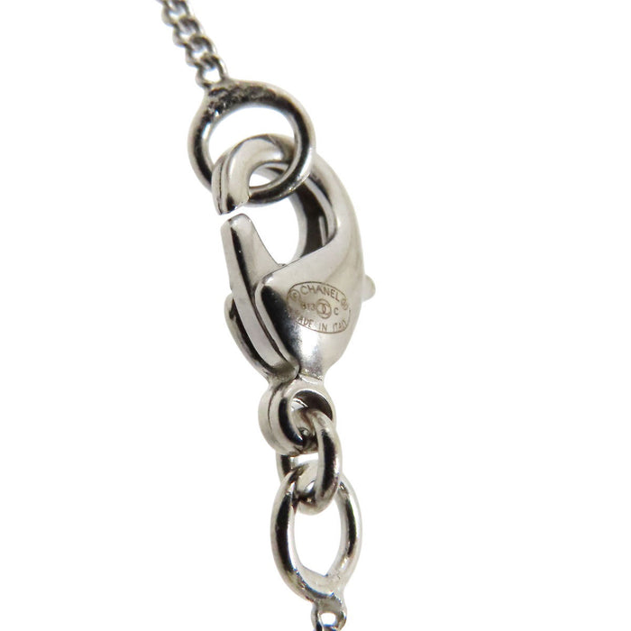 CHANEL 
B13C COCO CC Logo Silver-tone Metal 
Coco Mark Rhinestone Necklace
