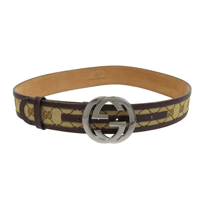 GUCCI 
レザートリム ロゴ 
GG キャンバス インターロッキングG バックル ベルト