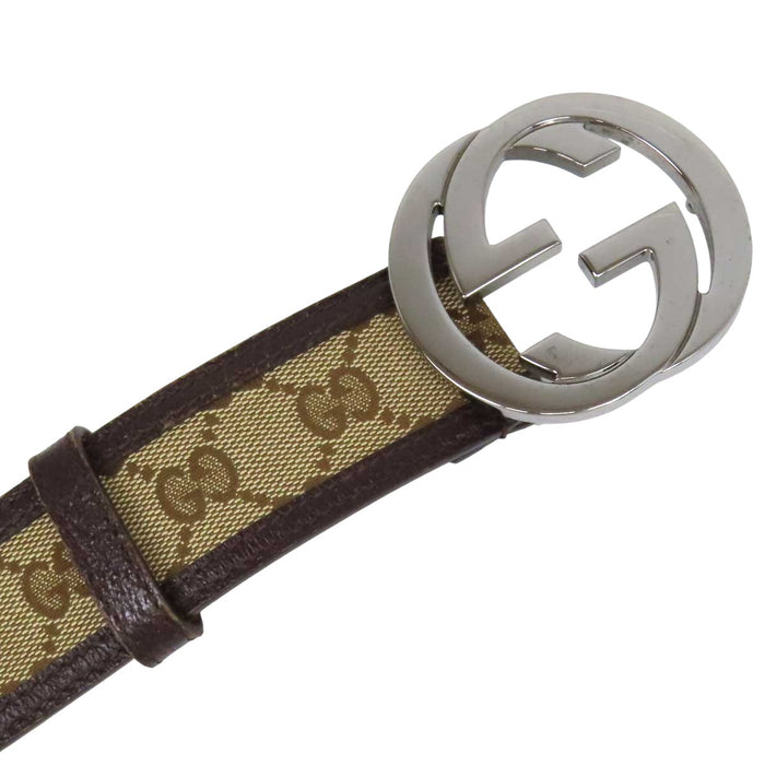 GUCCI 
レザートリム ロゴ 
GG キャンバス インターロッキングG バックル ベルト