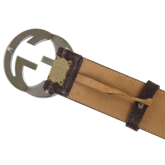 GUCCI 
レザートリム ロゴ 
GG キャンバス インターロッキングG バックル ベルト