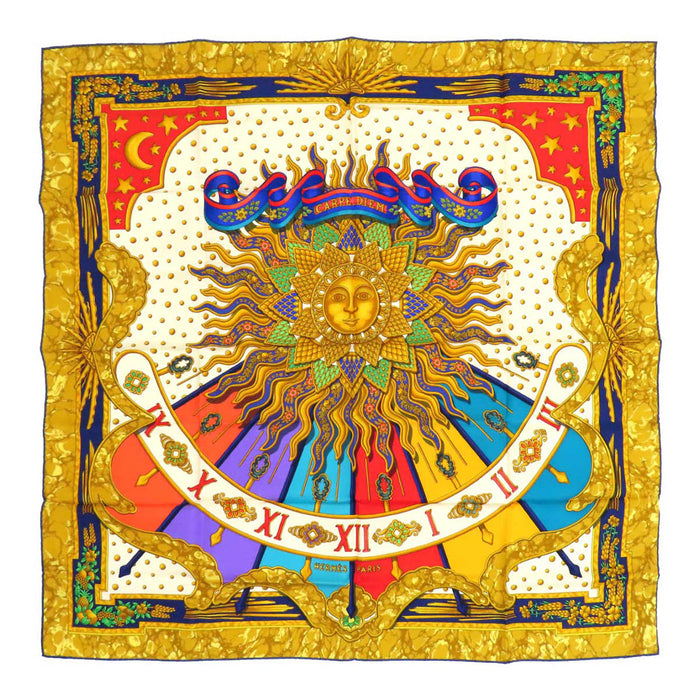 HERMES 
スカーフ 大判 シルク 太陽 
カレ 90 CARPE DIEM 今日一日を楽しむ