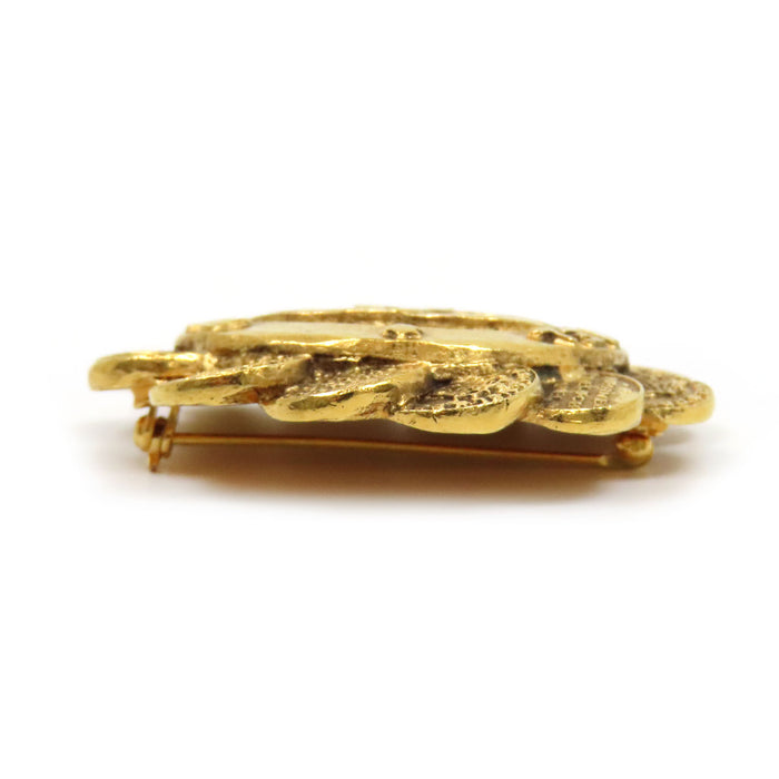 CHANEL 
COCO CC Logo 1252 Gold-Tone Metal 
Coco Mark Flower Vintage Brooch