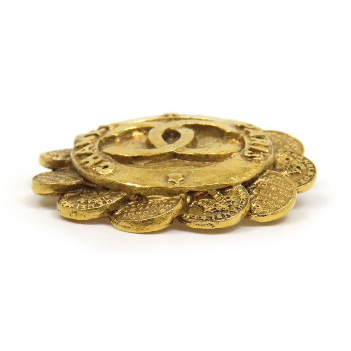 CHANEL 
COCO CC Logo 1252 Gold-Tone Metal 
Coco Mark Flower Vintage Brooch