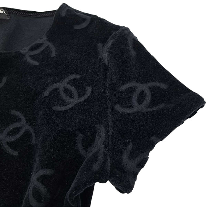 CHANEL 
総柄 ショートスリーブ 
ココマーク ベロア ワンピース