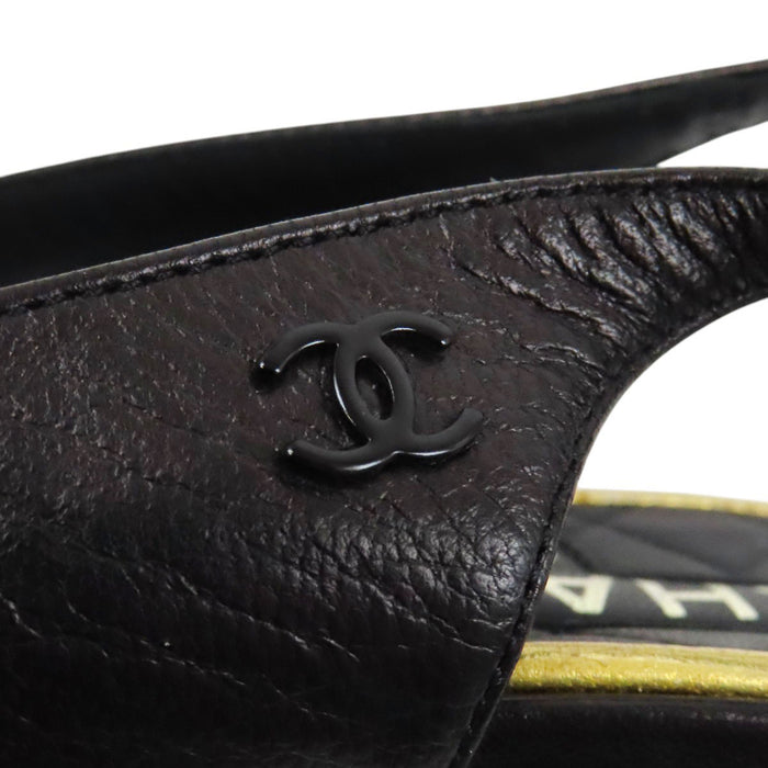 CHANEL 
COCO CC ロゴ リボン レザー 
ココマーク スリングバック パンプス