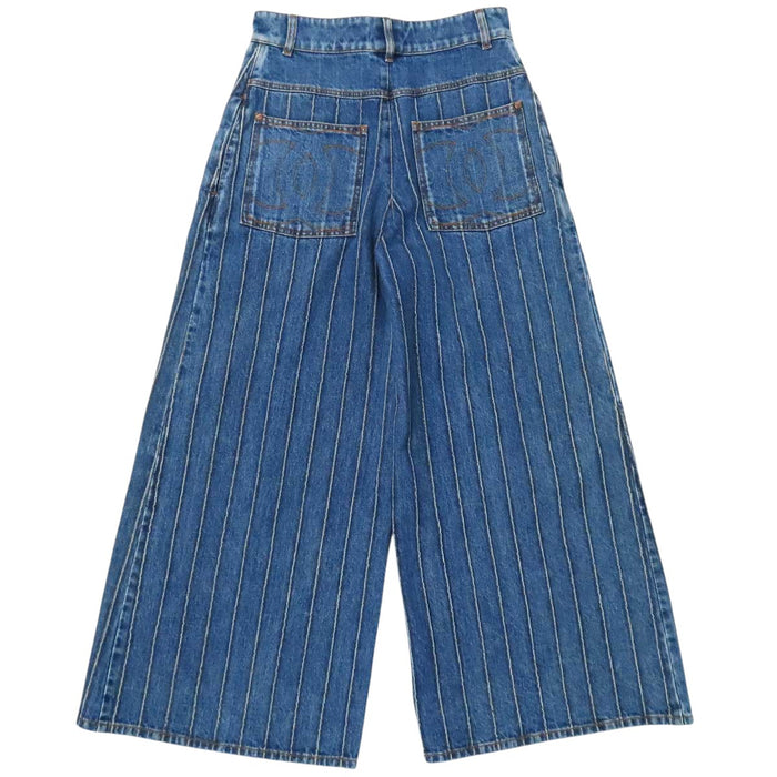 CHANEL 
COCO CC ロゴ 18A コットン ストライプ ワイド 
ココマーク デニム パンツ