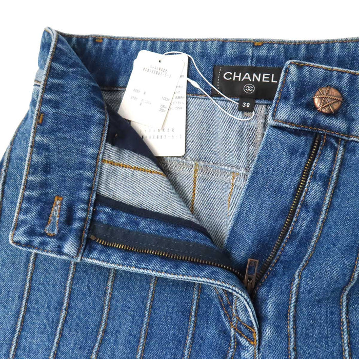 CHANEL 
COCO CC ロゴ 18A コットン ストライプ ワイド 
ココマーク デニム パンツ