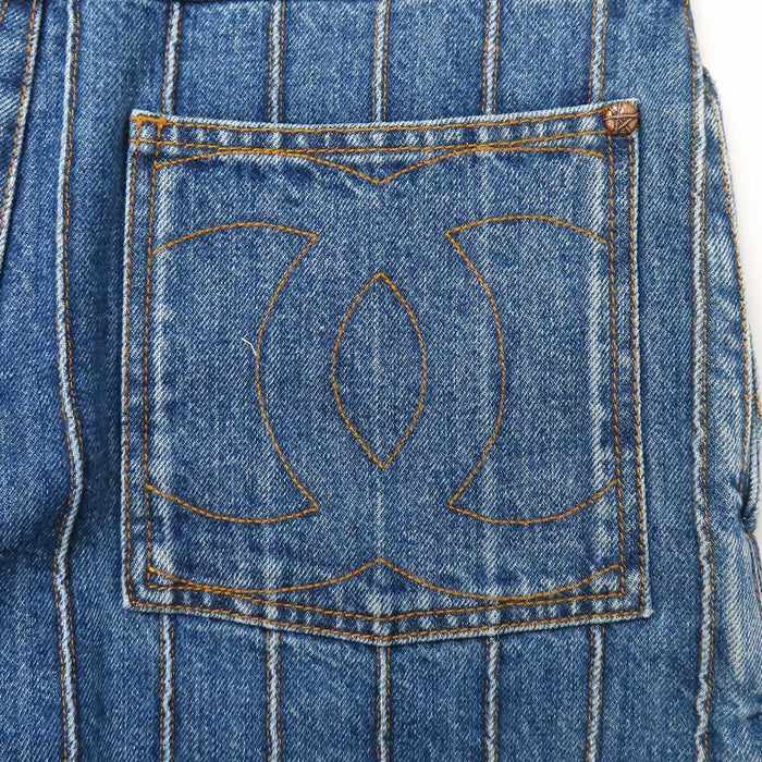 CHANEL 
COCO CC ロゴ 18A コットン ストライプ ワイド 
ココマーク デニム パンツ