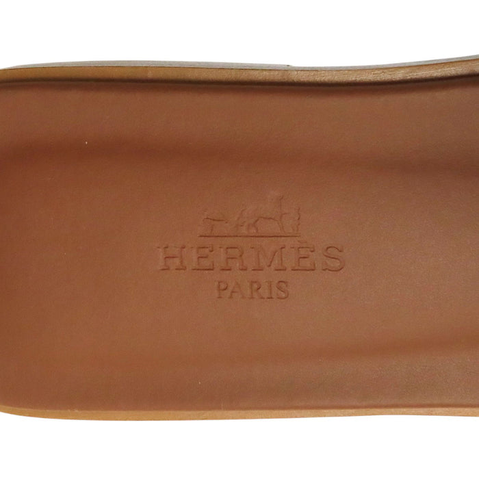 HERMES 
H アッシュ ロゴ 
オラン レザー フラット サンダル