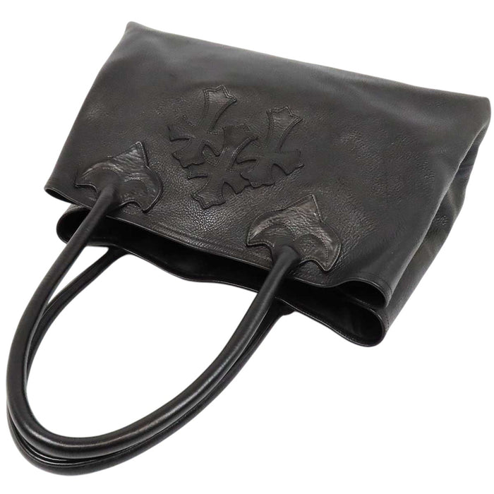 CHROME HEARTS 
CH dagger zip leather patch scroll label logo silver double snap 
3 cemetery cross tote bag