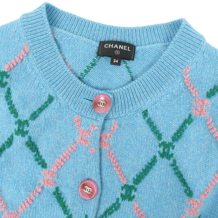CHANEL 
COCO CC ココボタン カシミヤ アーガイル 
ココマーク ニット カーディガン