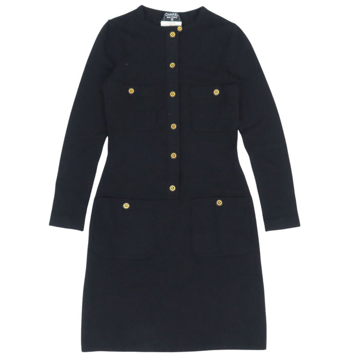 CHANEL 
Bouton Coco CC vintage laine 30870 
Robe tricotée logo Coco