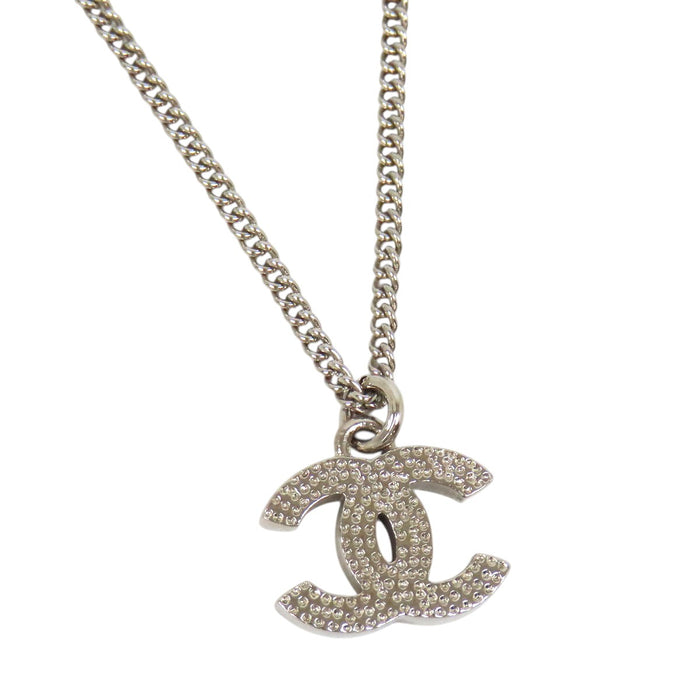 CHANEL COCO CC Logo Silver-tone Metal F12V Coco Mark Rhinestone Necklace